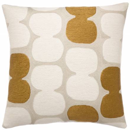 Judy Ross Textiles Hand-Embroidered Chain Stitch Tabla Throw Pillow oyster/cream/gold rayon